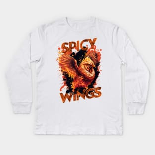 SPICY WINGS (WHITE SHIRT) Kids Long Sleeve T-Shirt